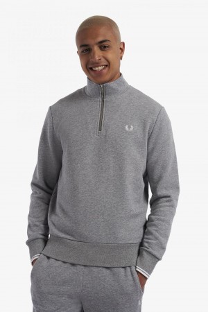 Fred Perry Half Zip Men's Sweatshirts Grey | QORWK5897