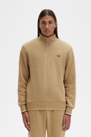 Fred Perry Half Zip Men's Sweatshirts Green | ADNVE2380