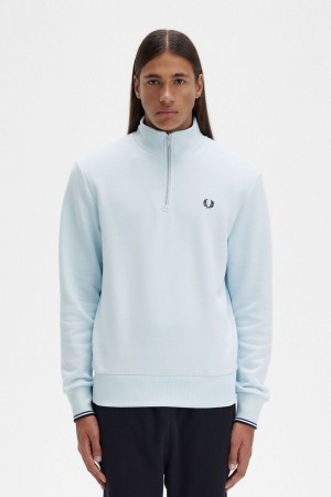 Fred Perry Half Zip Men's Sweatshirts Light Aqua | EOFSB7103