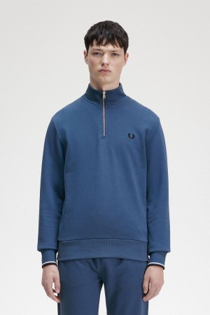 Fred Perry Half Zip Men's Sweatshirts Midnight Blue | ZXGWN0631