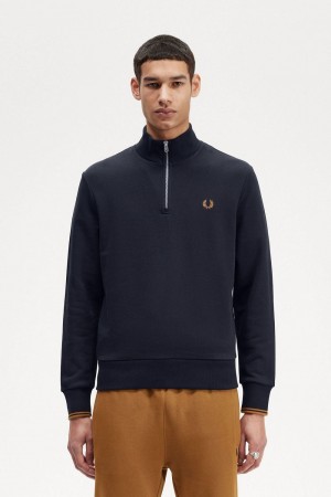 Fred Perry Half Zip Men's Sweatshirts Navy Dark Coffee | KADUN1058