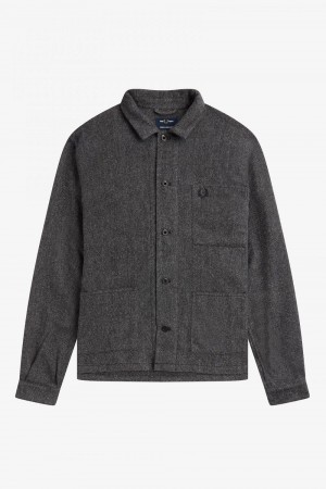 Fred Perry Herringbone Men's Shirt Black | XFRKV9876