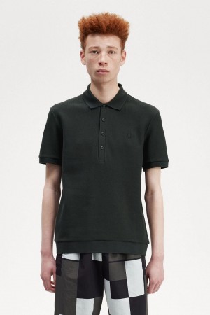 Fred Perry Honeycomb Cotton Men's Polo Shirt Night Green | DYBTA9328