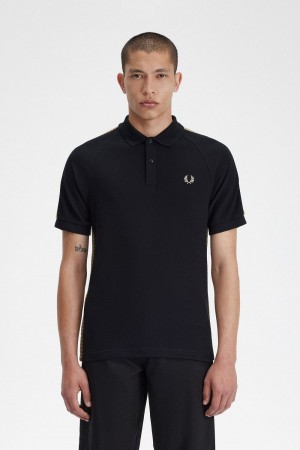 Fred Perry Honeycomb Taped Men's Polo Shirt Black | FQVDG1520