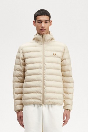 Fred Perry Hooded Insulated Men's Jackets Oatmeal | DIONP0852