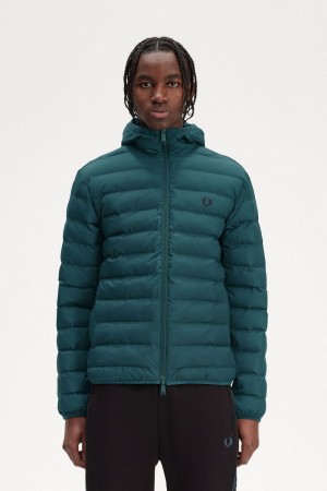 Fred Perry Hooded Insulated Men's Jackets Petrol Blue | YPOAF7842