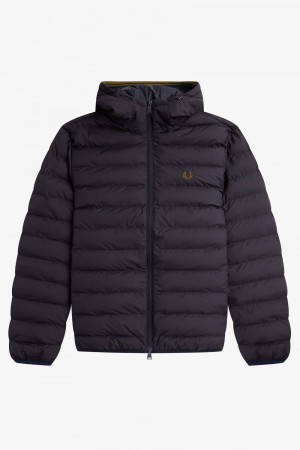 Fred Perry Hooded Insulated Men's Jackets Navy | FXPYE9652