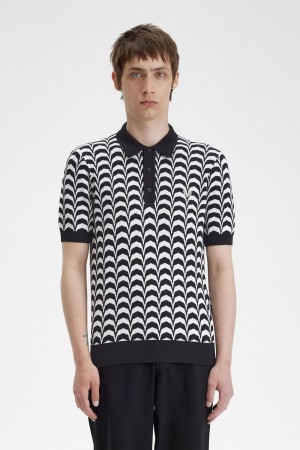 Fred Perry Jacquard Knitted Men's Shirt Black | YKXEG3097