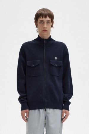 Fred Perry Knitted Men's Track Jackets Navy | VUYKF1760