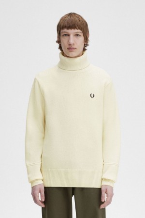 Fred Perry Knitted Roll Neck Men's Jumper Beige | VUJLQ3016