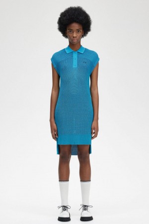 Fred Perry Knitted Shirt Women's Dress Cyber Blue | BFMIQ7639