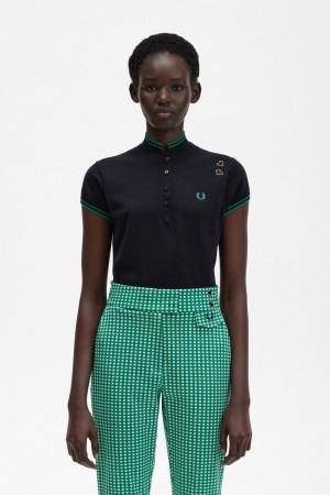 Fred Perry Knitted Women's Shirt Black | XSPFC6920