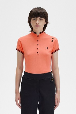 Fred Perry Knitted Women's Shirt Coral Heat | UJYVC8094