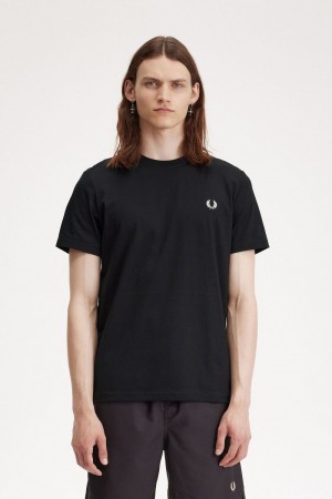 Fred Perry Laurel Wreath Graphic Men's T-Shirt Black | QBVRC1054