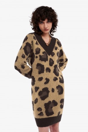 Fred Perry Leopard Knitted Women's Dress Tonal Leopard | HZBYC5179