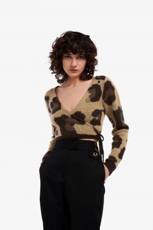 Fred Perry Leopard Wrap Women's Cardigan Tonal Leopard | EAYKJ1648