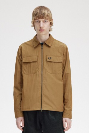 Fred Perry Lightweight Zip-Through Men's Shirt Brown | JITOK5184