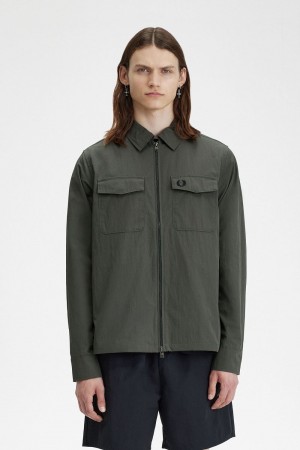 Fred Perry Lightweight Zip-Through Men's Shirt Field Green | MDKZE5830