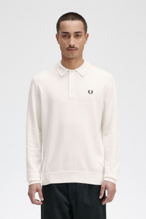 Fred Perry Long Sleeve Knitted Men's Shirt Beige | XMPIV1785