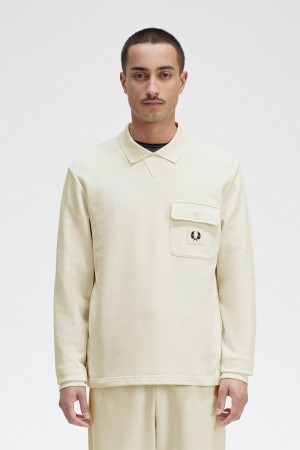 Fred Perry Long Sleeve Loopback Men's Sweatshirts Beige | BDEOV5671