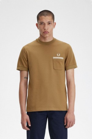 Fred Perry Loopback Jersey Pocket Men's T-Shirt Brown | RCKJQ8293