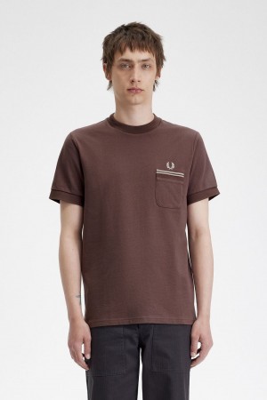 Fred Perry Loopback Jersey Pocket Men's T-Shirt Dark Red | CEFUH6290