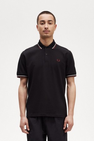 Fred Perry M12 Men's Shirt Black Beige Oxblood | UFDBN4275