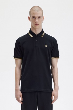 Fred Perry M12 Men's Shirt Black Champagne | JOBZQ6739