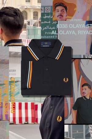 Fred Perry M12 Men's Shirt Black Pastel Blue Riyadh Gold | AWVZE8275