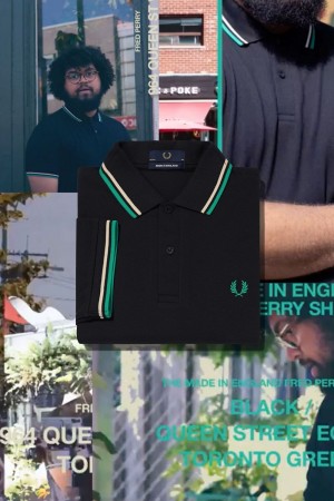 Fred Perry M12 Men's Shirt Black Queen Street Toronto Green | EQHTS1904