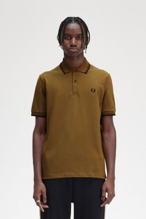 Fred Perry M12 Men's Shirt Dark Coffee Whisky Brown Black | HEWUZ2963