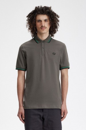 Fred Perry M12 Men's Shirt Field Green Green Black | LUPOX6308