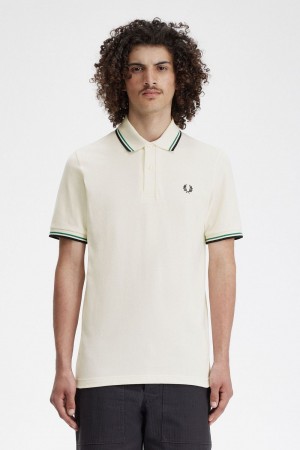 Fred Perry M12 Men's Shirt Light Beige Green Black | FQTRP9456