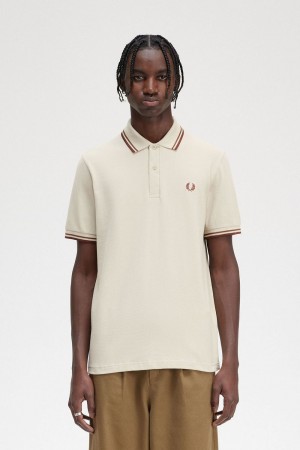 Fred Perry M12 Men's Shirt Oatmeal Dark Coffee Whisky Brown | PGLZY5976