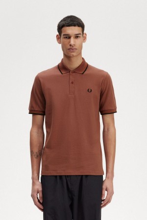 Fred Perry M12 Men's Shirt Whisky Brown Dark Coffee Black | COQTP1048