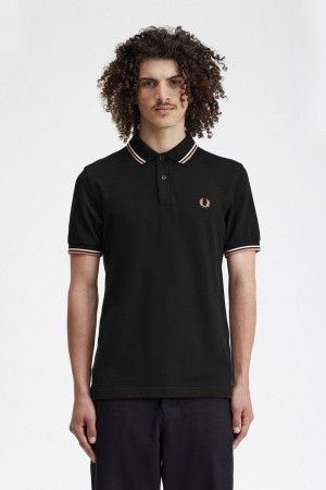 Fred Perry M3600 Men's Shirt Black Beige Dusty Rose Pink | UKCIJ7931