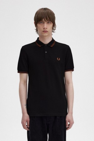 Fred Perry M3600 Men's Shirt Black Whisky Brown | ZXRBD2348