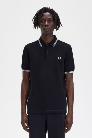 Fred Perry M3600 Men's Shirt Black White | PMAIU6481