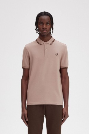 Fred Perry M3600 Men's Shirt Dark Pink Burnt Tobacco | CQMWB1923