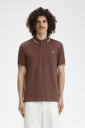 Fred Perry M3600 Men's Shirt Dark Red Warm Grey | IUZEV2361