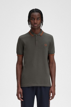 Fred Perry M3600 Men's Shirt Field Green Brown | PWZIR7149