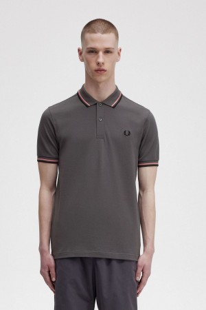 Fred Perry M3600 Men's Shirt Gunmetal Coral Heat Black | WKXNA7809