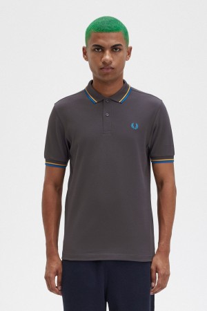 Fred Perry M3600 Men's Shirt Gunmetal Golden Hour Kingfisher | VURXZ9428