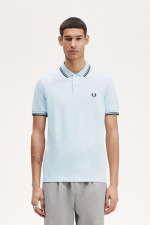 Fred Perry M3600 Men's Shirt Light Aqua Field Green Black | LUWRS4139