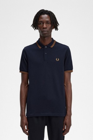 Fred Perry M3600 Men's Shirt Navy Dark Coffee | AOLNY7286