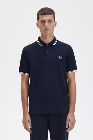 Fred Perry M3600 Men's Shirt Navy White | GPDZC0975