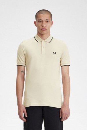 Fred Perry M3600 Men's Shirt Oatmeal Beige Black | TLUWQ6805