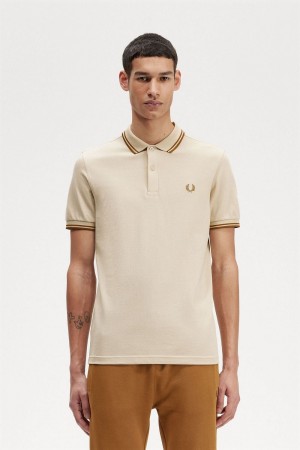 Fred Perry M3600 Men's Shirt Oatmeal Dark Coffee Dark Coffee | KNYRW8509