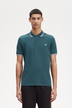 Fred Perry M3600 Men's Shirt Petrol Blue Light Mint | IKGOV1592