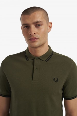 Fred Perry M3600 Men's Shirt Uniform Green Black | MJEKF9341